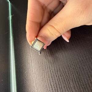 Sterling Silver Square Synthetic White Opal Ring with Oxidized Rope Design